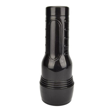 a black bottle with a black cap on a white background